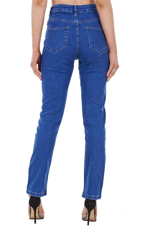 Ladies Straight Leg Womens Denim Pants Stretch Blue Regular Fit Jeans