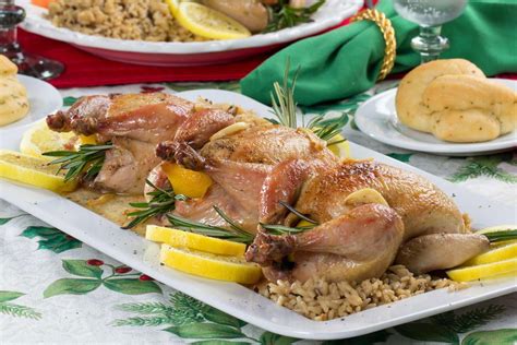 Make some cornish game hen recipes for herb, lemon apple glaze, marinated with mushrooms, herb rock cornish, orange ginger, with raisin sauce, cajun cornish game hen recipes became popular for me after eating one at a dinner theater. Lemon-Rosemary Roasted Cornish Hens | Recipe | Roasted ...