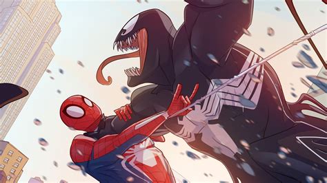 Eddie Brock Venom Peter Parker Fight Spider Man 2k Hd Wallpaper