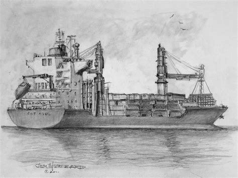 Container Ship Drawing By Jim Hubbard