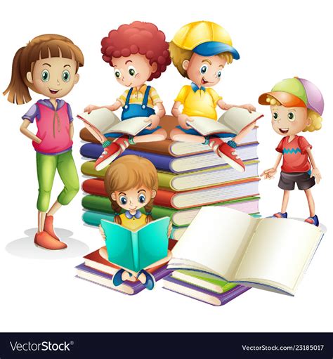 Children Studying Books Royalty Free Vector Image