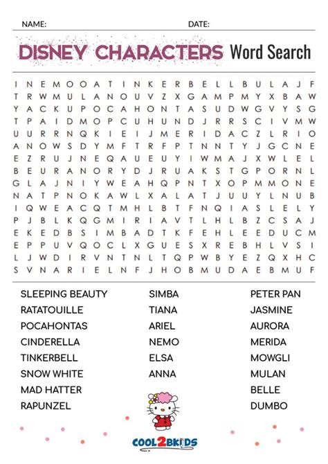 Printable Disney Word Search Cool2bkids