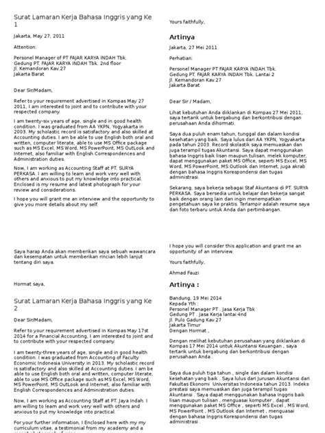 Surat Lamaran Kerja Bahasa Inggris Dan Terjemahannya Pdf ...