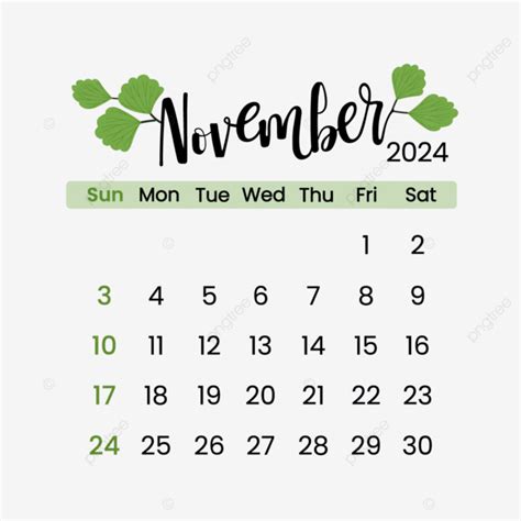 November 2024 Calendar Vector November 2024 Calendar Png And Vector