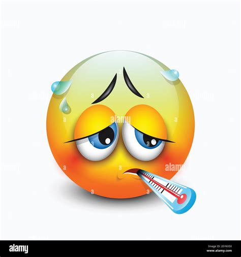 Cute Sick Emoticon With Thermometer Emoji Vector Illustration Stock