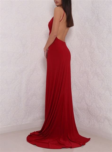 Hot Sexy V Neck Prom Dress Spaghetti Straps Prom Gown Split Front Red