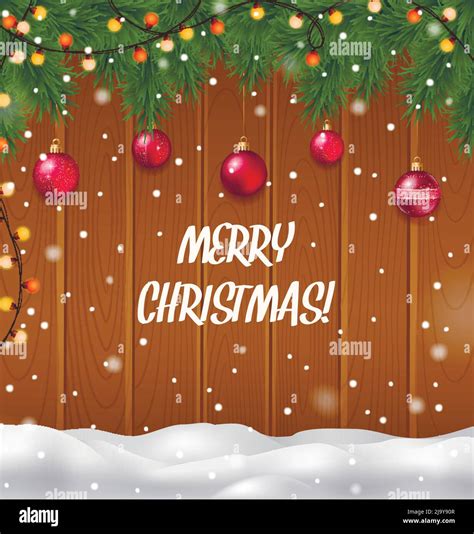 Merry Christmas Realistic Background With Christmas Tree And Snowfall