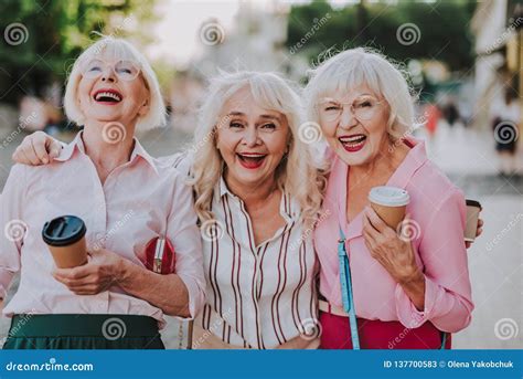 Happy Elderly Ladies Are Having Fun Together Stock Image Image Of