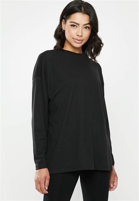 Long Sleeve Drop Shoulder T Shirt Black Missguided T Shirts Vests And Camis