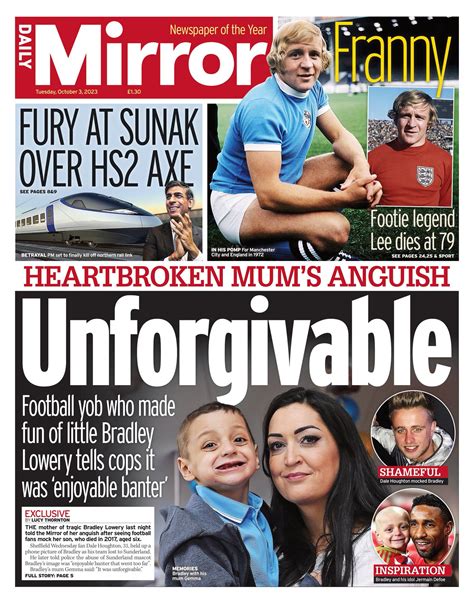 Daily Mirror Front Page Rd Of October Tomorrow S Papers Today