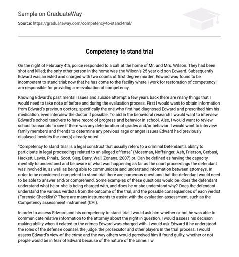 Competency To Stand Trial Essay Example GraduateWay