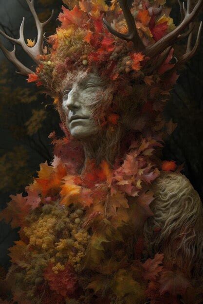Premium Ai Image A Woman With Deer Antlers And Leaves On Her Head
