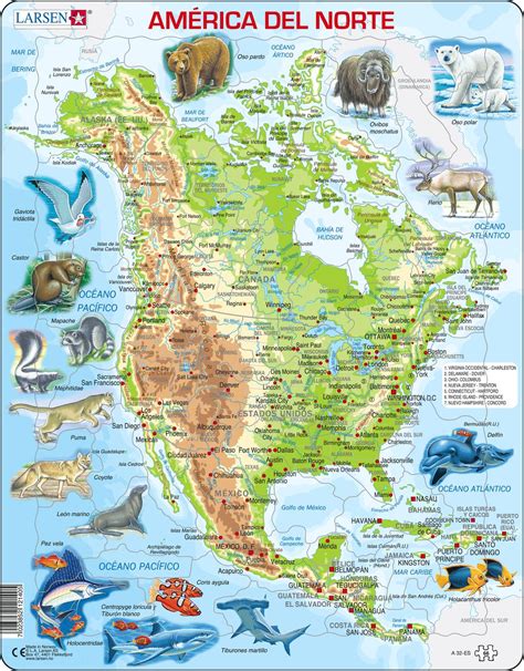 A32 North America Physical Map With Animals Maps Of The World And