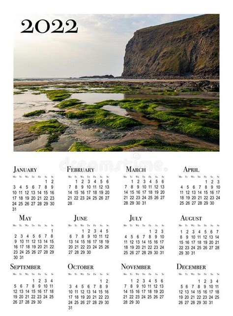 Calendar Card For 2022 Beautiful Seaside Landscape With Mountains In