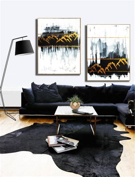 White Gold Black Abstract Painting Travel In Misty Mountains Painting