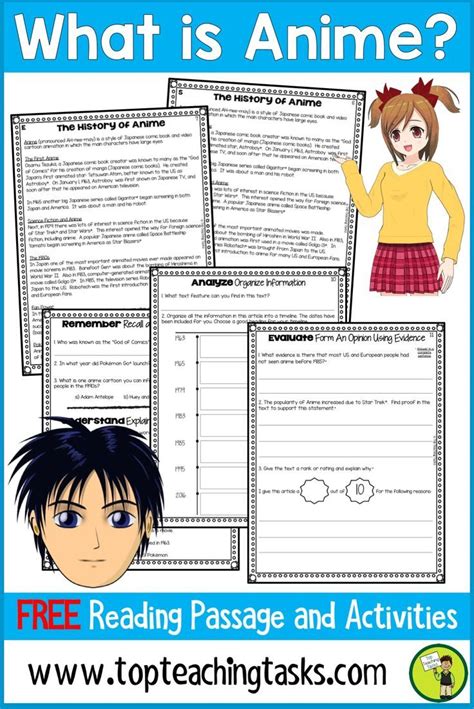 This Free What Is Anime Reading Resource Includes One Grade Four And