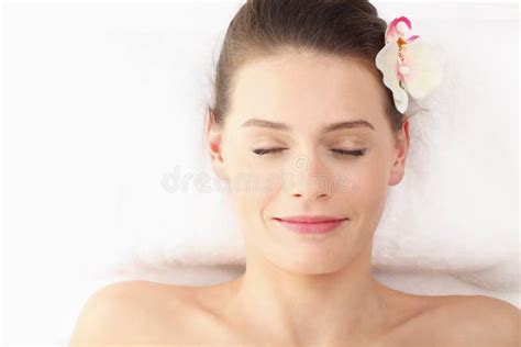 Happy Lady Relaxing In Massage Salon Stock Image Image Of Beauty