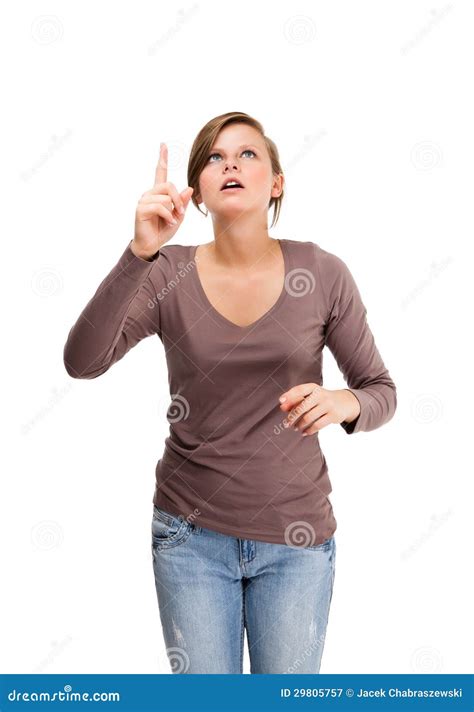 Woman Pointing Isolated On White Background Stock Image Image Of