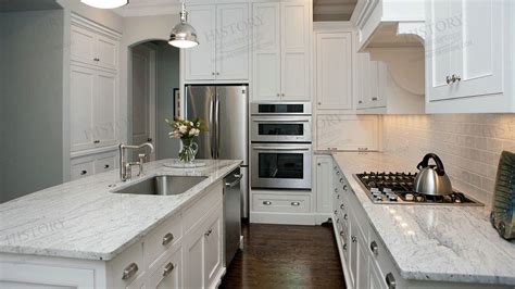 Our cabinets are a white, white shaker with brushed nickle hardware. River White Granite Granite Countertops | Kitchen Top ...