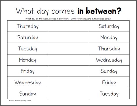 days   week worksheets mamas learning corner