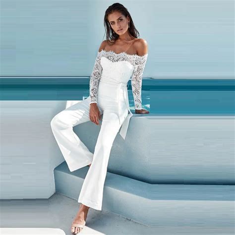 elegant off shoulder rompers womens summer jumpsuit sexy ladies casual long pant suit overalls