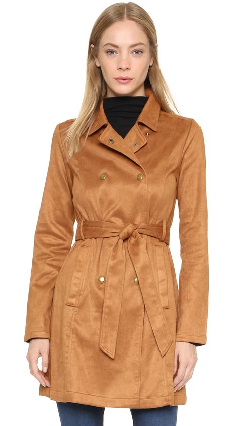 Re Named Womens Natural Faux Suede Trench Coat Camel Shop From A