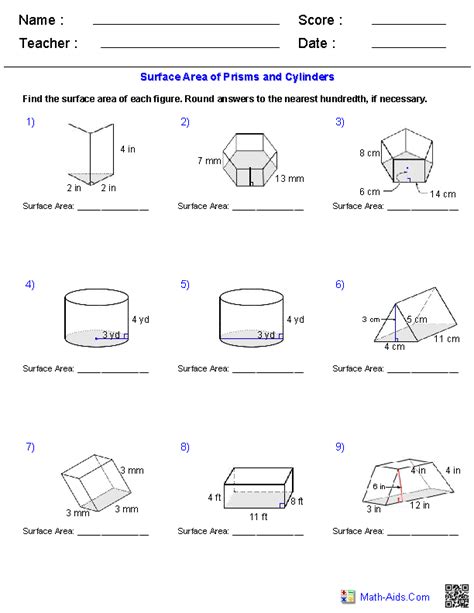 Area And Volume Worksheets
