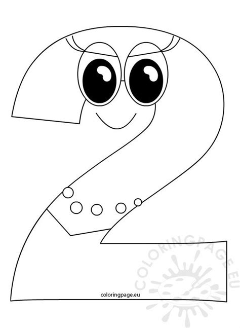 Outlined Number Two Cartoon Coloring Page