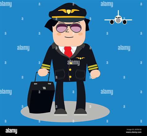 Vector Illustration Of An Airline Pilot Standing On A Landing Strip