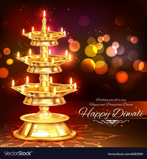 Golden Diya Stand On Abstract Diwali Background Vector Image