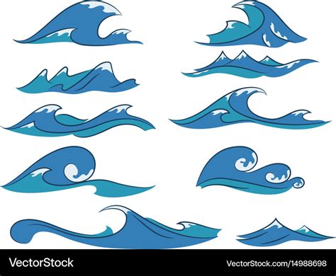 Cartoon Waves Set Royalty Free Vector Image Vectorstock