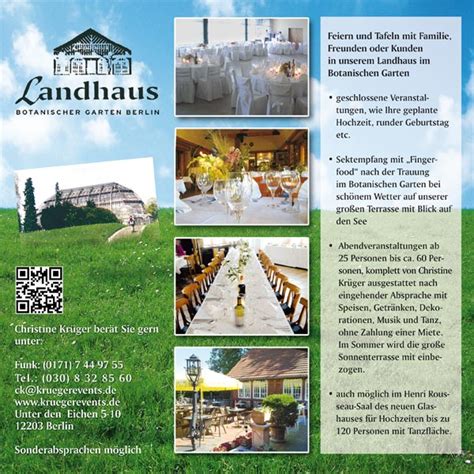Interessierte können den botanischen garten ganzjährig besuchen. Landhaus im Botanischen Garten - Hochzeitmanager