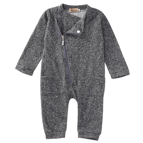 One Piece Baby Autumn Zipper Rompers Grey Cotton Long Sleeve Kids Baby