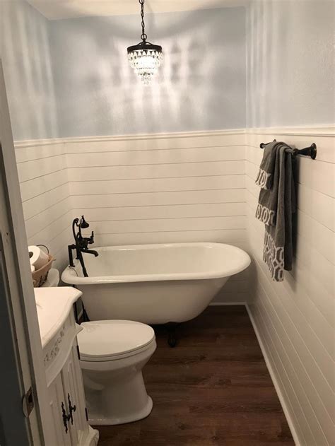 Small Farmhouse Bathroom Remodel Shiplap Walls Clawfoot Tub