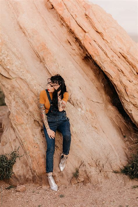 Stylish Tattooed Women Posing In Desert By Stocksy Contributor Luke Liable Stocksy