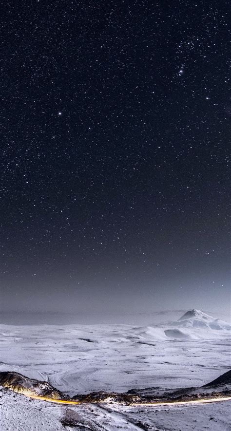 Download Night Stars Mountain Range Winter Landscape Iphone Plus Hd