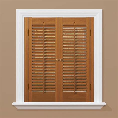Home Basics Oak 1 14 In Traditional Faux Wood Interior Shutter 23 To