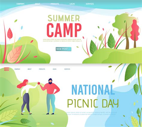 National Picnic Day Landing Page Set 665313 Vector Art At Vecteezy