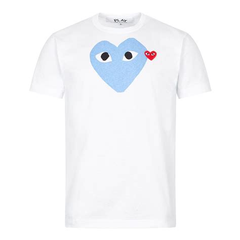 Comme Des Garcons Play T Shirt Blue Heart Logo White Aphrodite