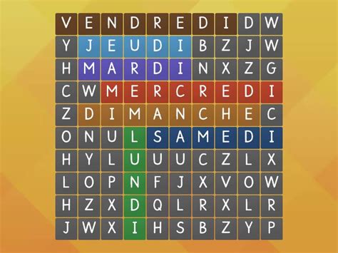 French Days Of The Week Wordsearch