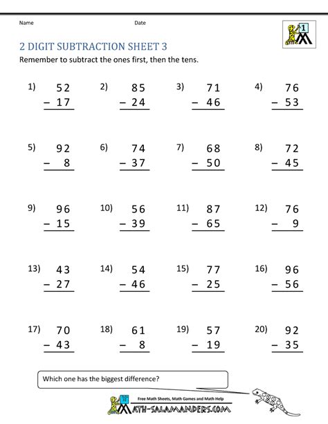 Subtraction with regrouping by dza. 2 Digit Subtraction Worksheets