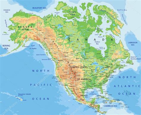 Mappa Fisica Dellamerica Settentrionale Con Letichettatura