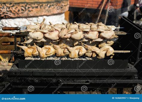 Grilled Chickens On A Spit Rotisserie Chicken Stock Image Image Of