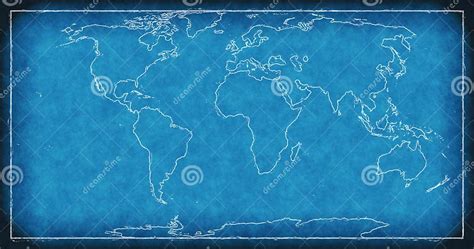 World Map On Blueprint Stock Illustration Illustration Of Drawing
