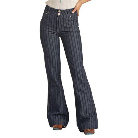 Rock And Roll Denim Womens High Rise Jacquard Stripe Trouser Jeans
