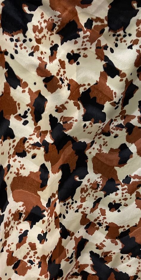 Tan Brown Black Spots Cow Animal Print Velboa Fabric By The Yard 60