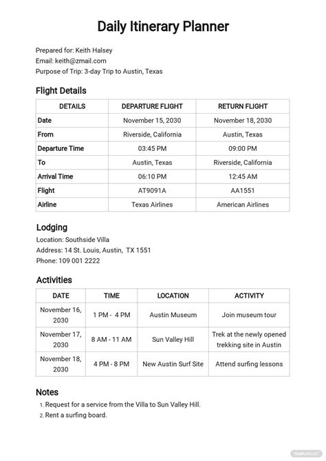 Vacation Itinerary Planner Template [Free PDF] - Google Docs, Word ...