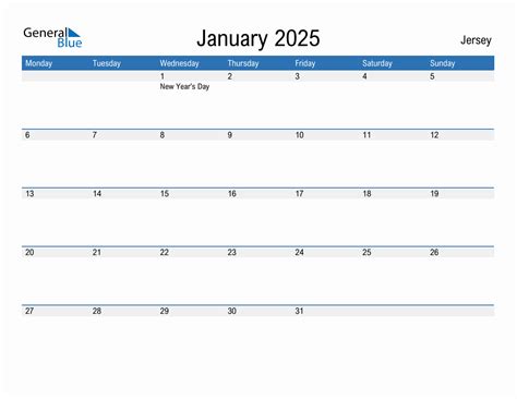 Editable January 2025 Calendar With Jersey Holidays