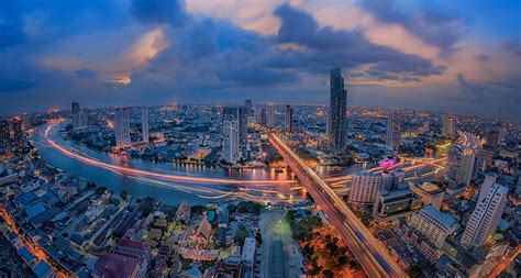 Hd Wallpaper Night The City Lights River Thailand Bangkok