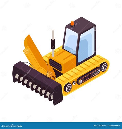 Bulldozer Isometric Style Isolated Agrimotor 3d Model Tractor Vector
